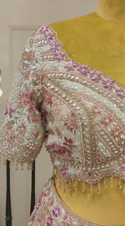 Drop 35 - Ivory Gold Floral Embroidered Bridal Lehenga Set