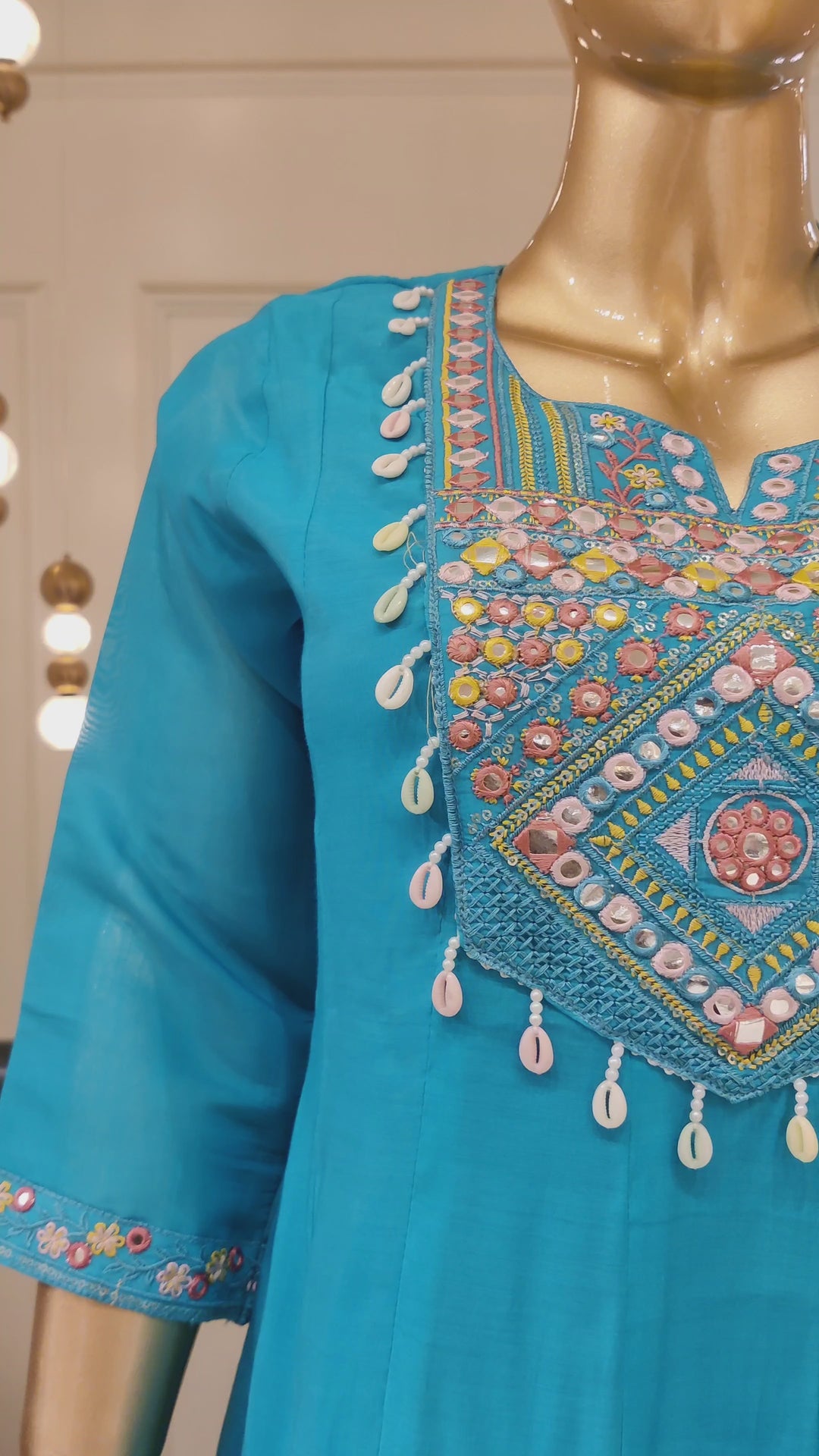 Drop 28 - Teal Blue Embroidered Cotton Kurta Set with Organza Dupatta