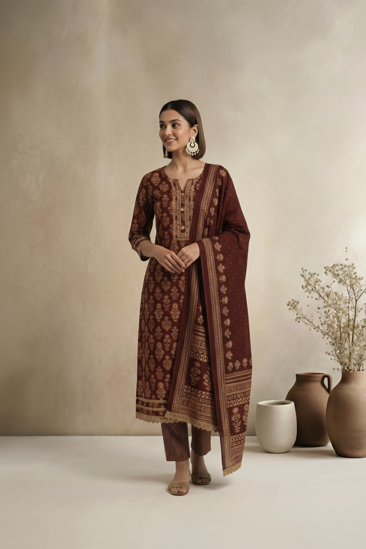 Maroon Modal Fabric Unstitched Suit