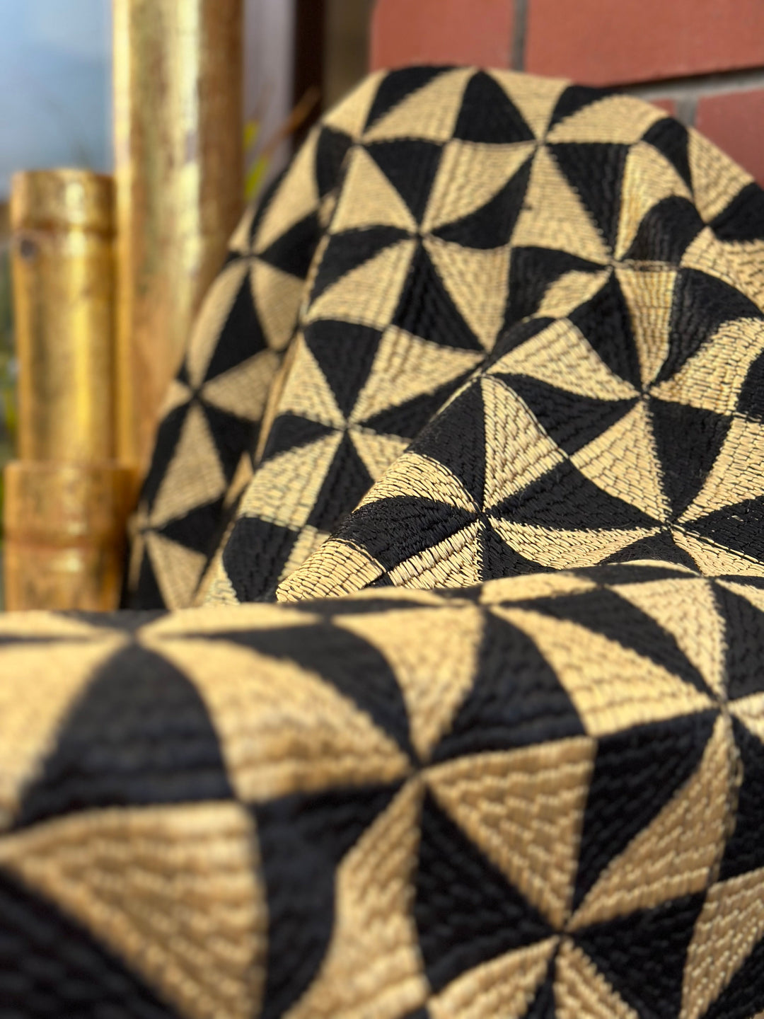 Black & Golden | Geometric Embroidered Phulkari Dupatta