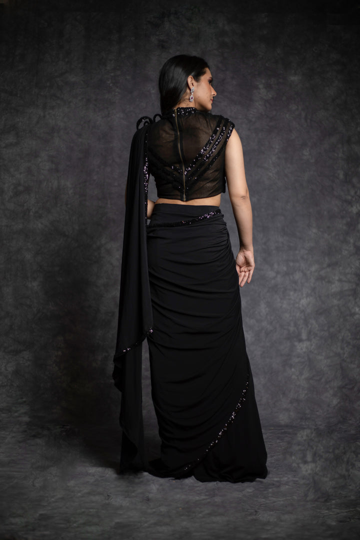 Black With Motif Sequin Drape Saree